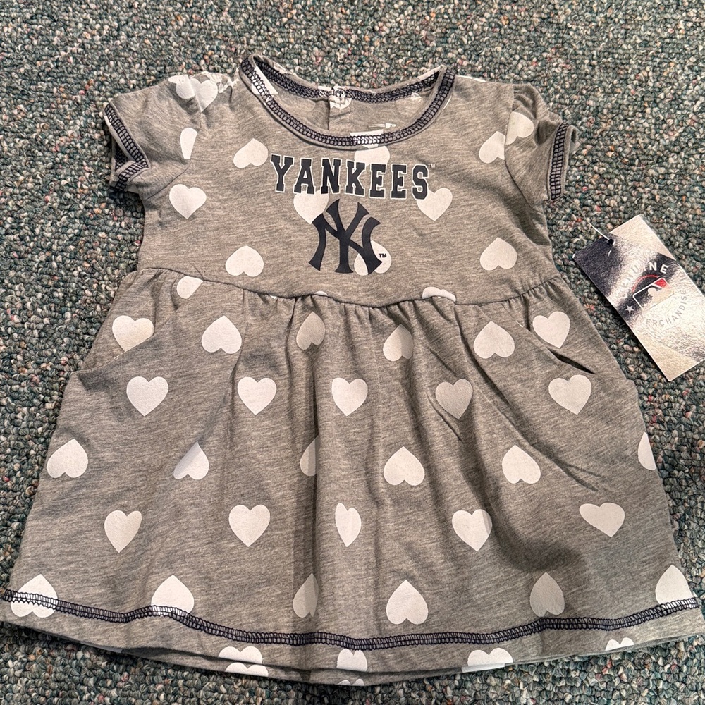 Gray Yankees Baby Dress with Heart Pattern - Picture 2 of 4